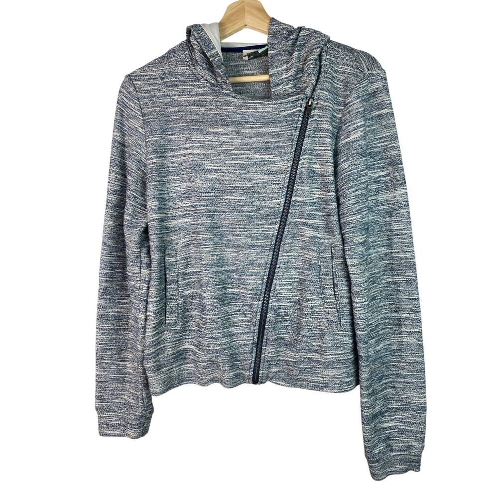 Anthropology Saturday Sunday‎ Women L Blue White Asymmetrical Zip Hoodie Jacket*